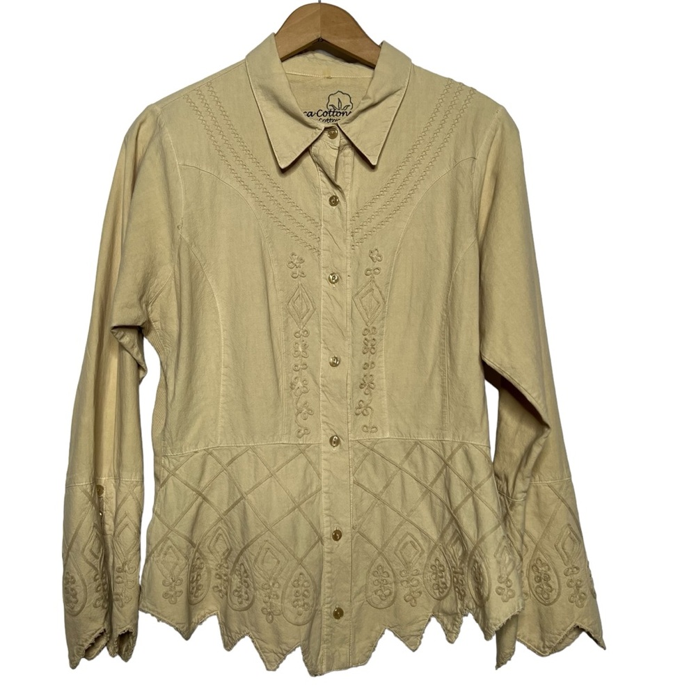 Inca Cottons 100% Peruvian cotton long-sleeve embroidered button down blouse
